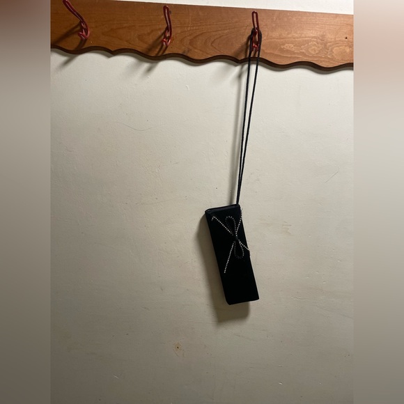 Jessica McClintock black clutch purse snap close bow rope style strap 11 x 3 in - Picture 4 of 7